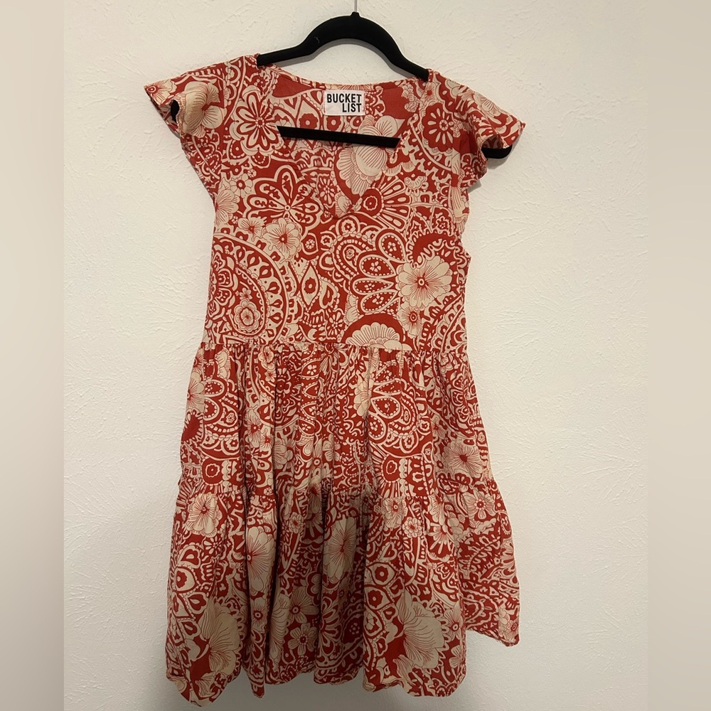 Bucket list, midi pattern dress with pockets